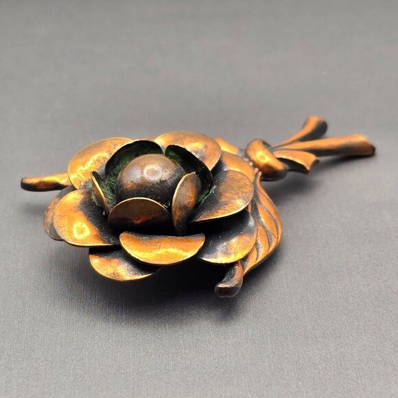 VTG Copper Flower Brooch Pin 2.5" Layered Petals Dimensional Design Statement - Picture 2 of 6